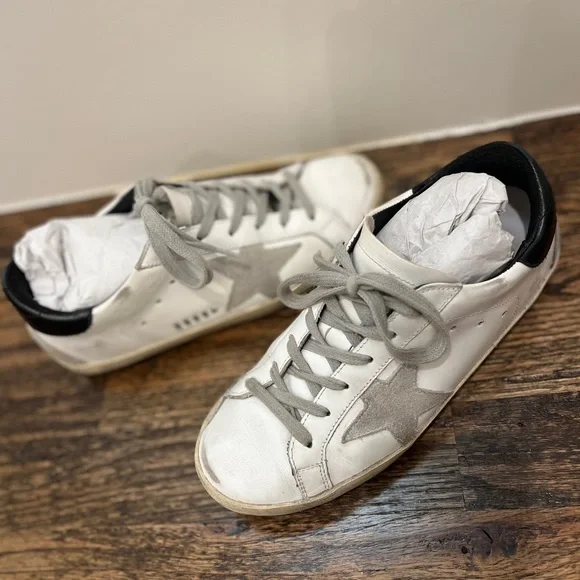 Golden Goose Superstar White Leather Sneakers Grey Star Black Back Size EUR 36 - Picture 10 of 16